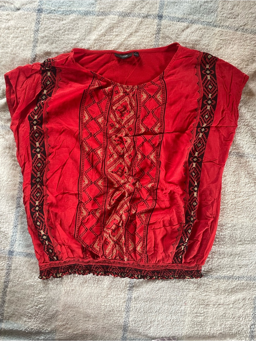 Apt. 9 Red Embroidered Boho Short-Sleeve Tunic